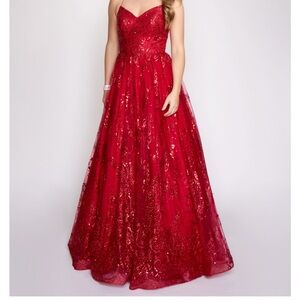 Nina canacci Elegant Red Sequin Evening Gown